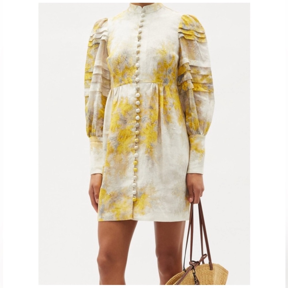 Zimmermann Yellow and Cream Mini Dress